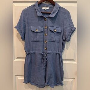 Almost Famous Dusty Blue Romper women’s Size Large 100% Cotton
